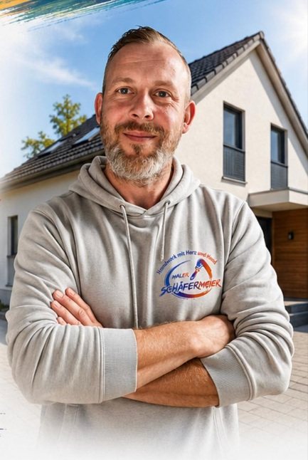 Timo Schäfermeier, Malermeister aus Heide, vor einem Wohnhaus